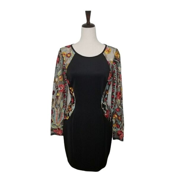 A. Byer Black Floral Embroidery Sheer Long Sleeve Dress Size 7 - Picture 1 of 9